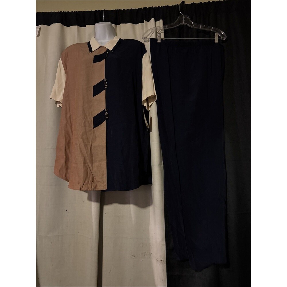 Vintage 80s Pride & Joy Womens 2pc Pant Suit With Shoulder Pads Blue Size 18M